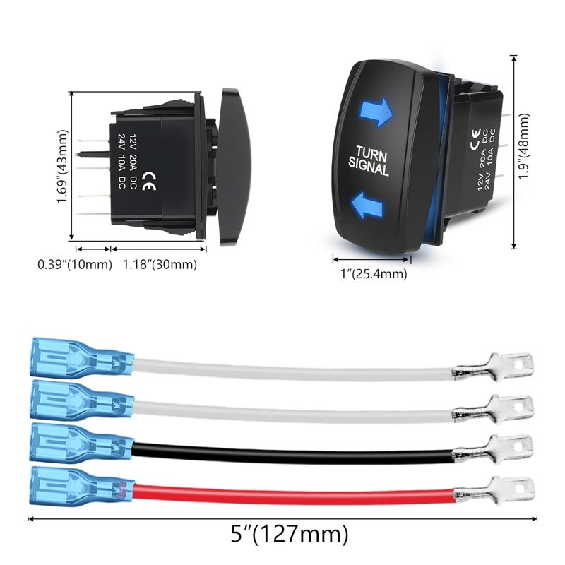 Weasch Turn Signal Switch, 4Pin ON-Off-ON, 12V 20A 24V 10A, Laser Etched SPDT Toggle Rocker Switche, with Jumper Wires for Car Boat Truck Trailer, Blue - Image 5